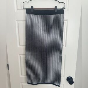 Babaton Black and White Ribbed Midi Pencil Skirt